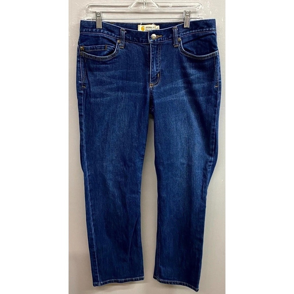 Carhartt Original Fit Straight Leg Jeans Womens 8 Blue Whiskered Denim Cotton